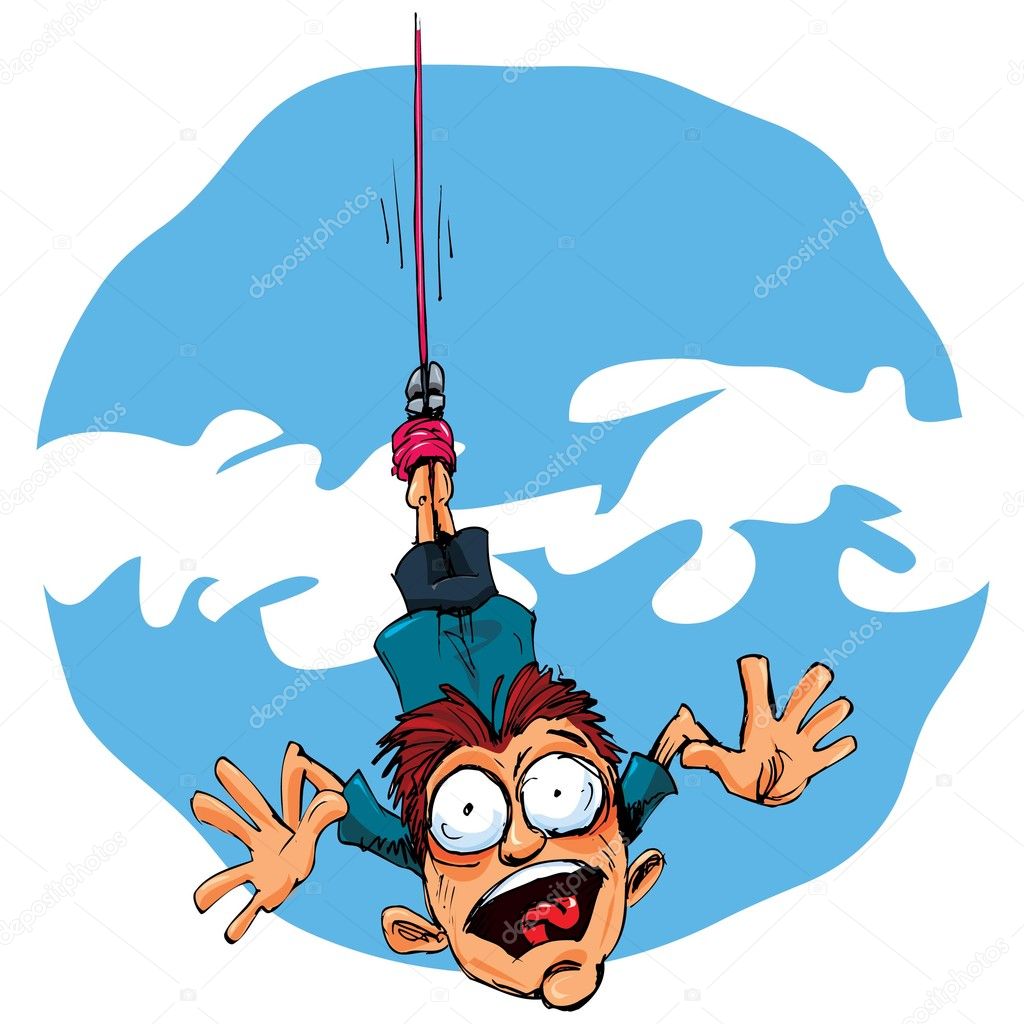 Cartoon bungee jumper falling in fear