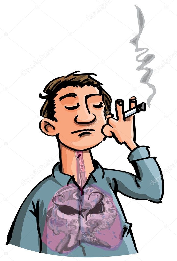 Cartoon of evil smoke filling a smokes lungs