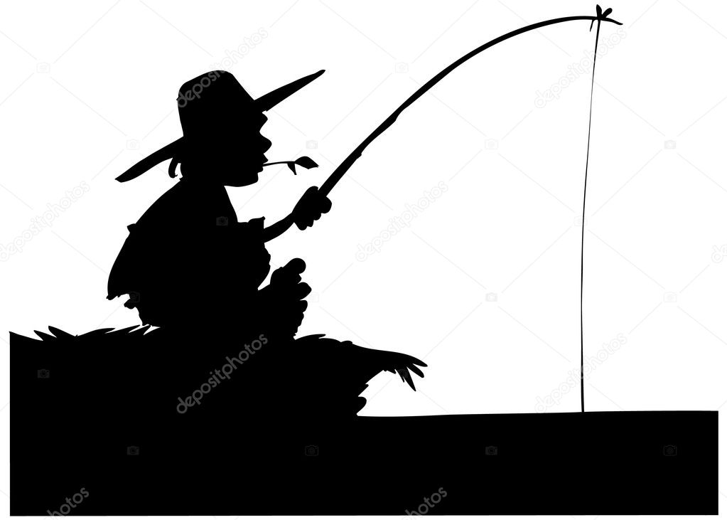 Silhouette of boy fishing