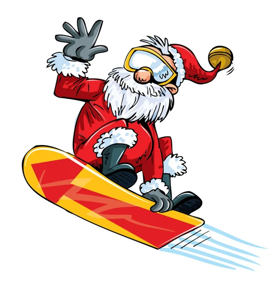 Cartoon-Weihnachtsmann beim Sprung auf einem Snowboard — Stockvektor