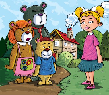 Cartoon of Goldilockes and the three bears clipart