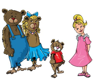 Cartoon of Goldilockes and the three bears clipart