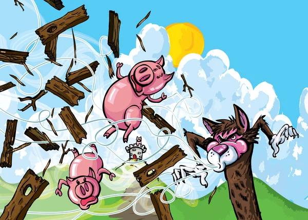 Dibujos animados de tres cerdos — Vector de stock