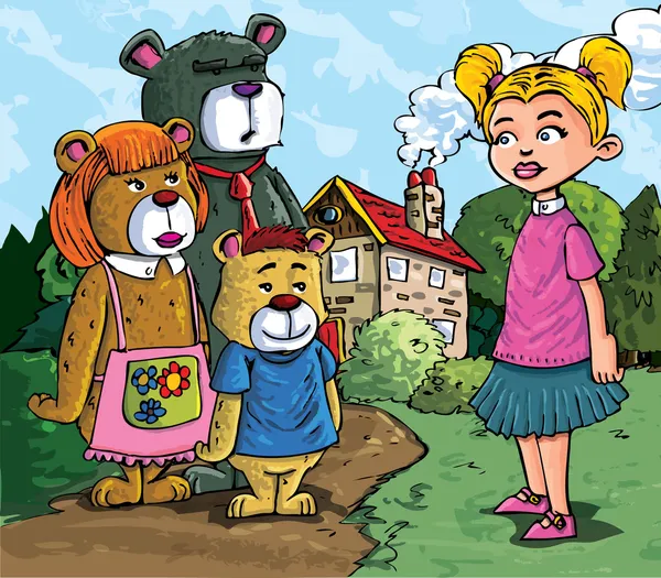 Dibujos animados de Goldilockes y los tres osos — Archivo Imágenes Vectoriales