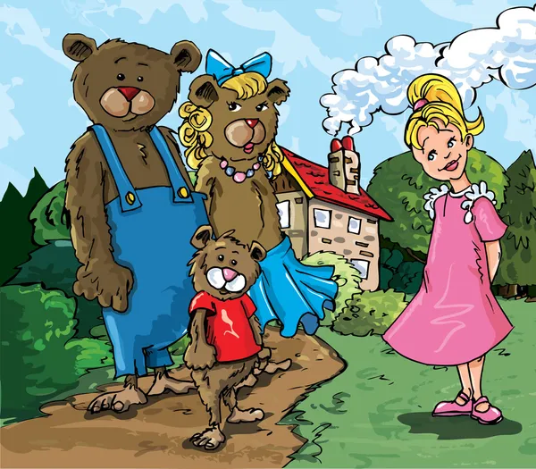 Karikatur von Goldlöckchen und den drei Bären — Stockvektor