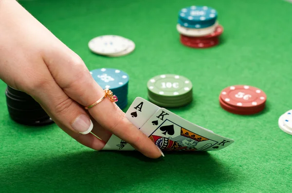 Poker combination in beautiful hand — Stock Photo, Image