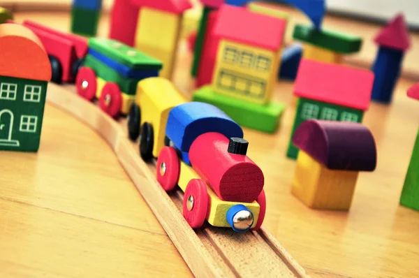 Toy Train in brick town — Stock Photo, Image