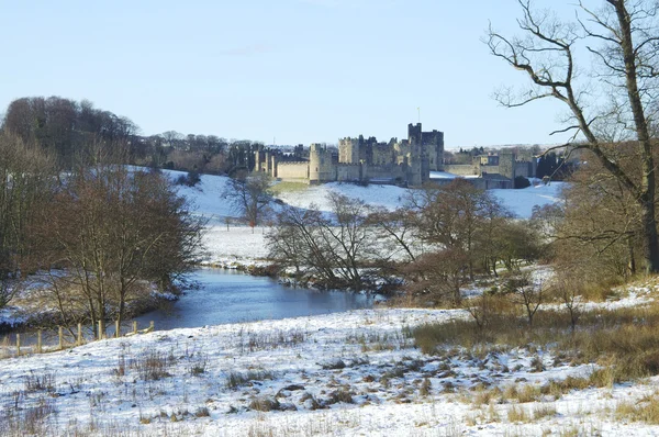 Zamek Alnwick zimy śnieg — Zdjęcie stockowe