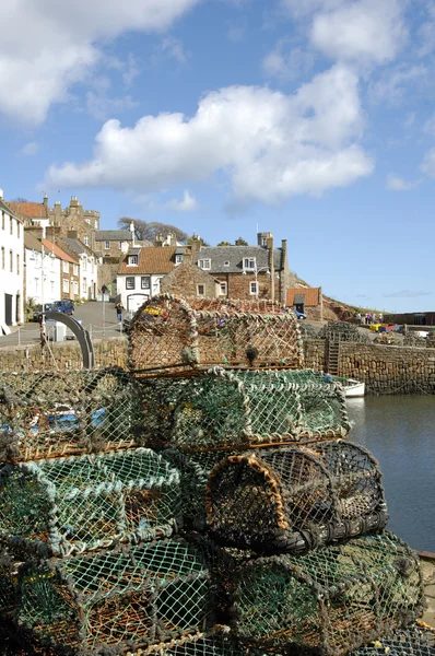 Crail harbour and lobster pots — Stock Photo, Image