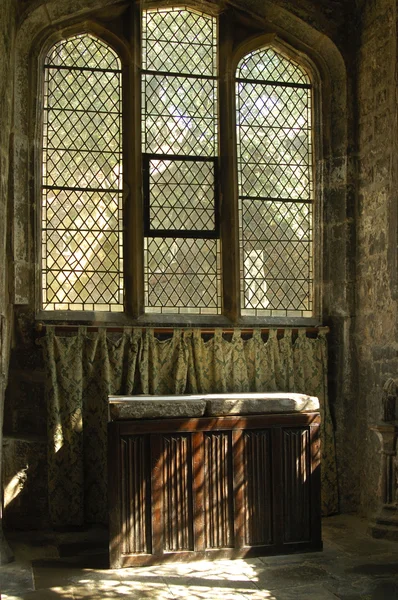 Sunlight on linen fold altar in Trinity church York — Stock Photo, Image