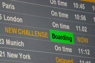New Challange Boarding Now clipart