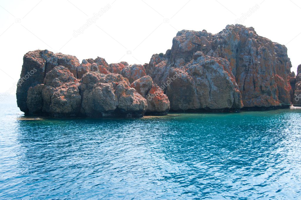 Stone island in the Aegean Sea Turkey
