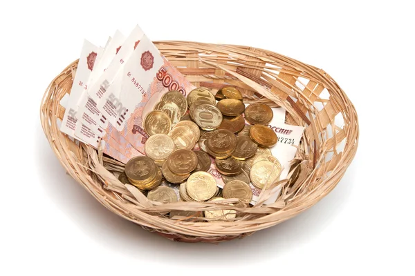 Basket with money — Stock Photo, Image