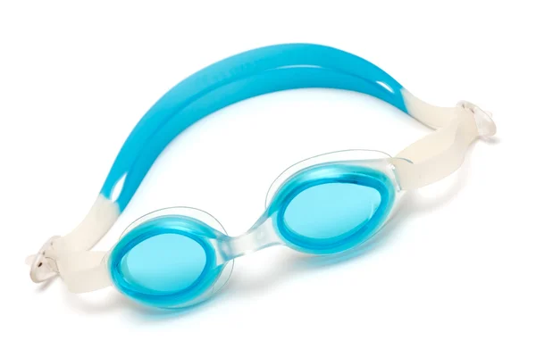 Lunettes bleues pour nager sur fond blanc — Photo