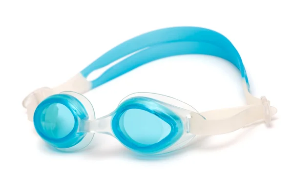 Yüzmeye beyaz zemin üzerine mavi gözlük — Stok fotoğraf