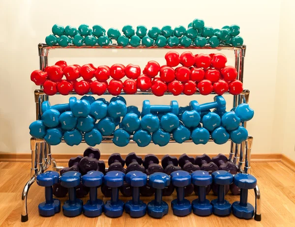 Rack With Colored Dumbbells — Stock Photo, Image