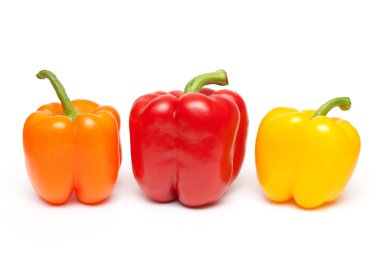 Peppers in a row on white background clipart