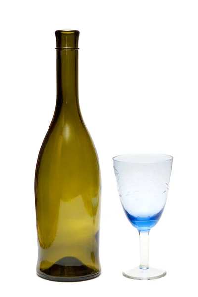 Bottiglia verde con vetro — Foto Stock