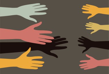 Helping hands different human races clipart