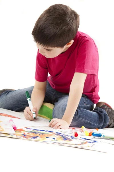De jongen tekening — Stockfoto
