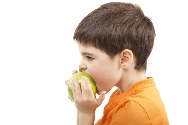 Garçon manger la pomme — Photo