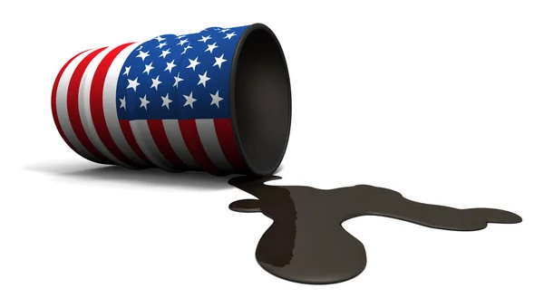 Tambor de óleo de vazamento com textura de bandeira dos EUA — Fotografia de Stock