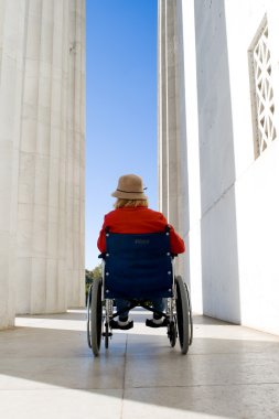 kadın tekerlekli sandalye lincoln memorial usa washington