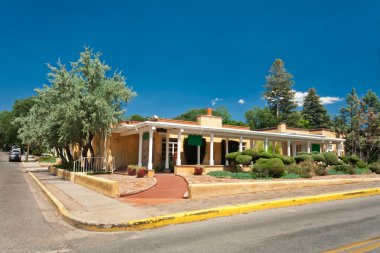 Adobe Spanish Colonial House Porch Santa Fe NM clipart