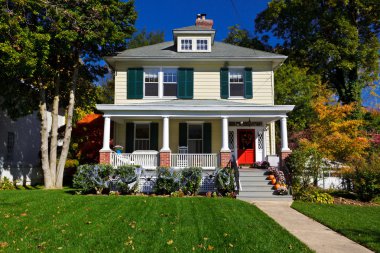 Single Family House Prairie Style Home Autumn Fall clipart