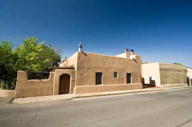 Adobe House Home Blue Sky Santa Fe, New Mexico clipart