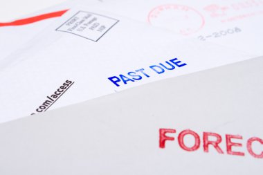 Pile Mail Stamped FORECLOSED PAST DUE Isolated clipart