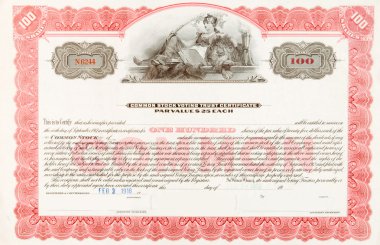 U.S. Stock Certificate 1916 Woman Reclining Lion clipart