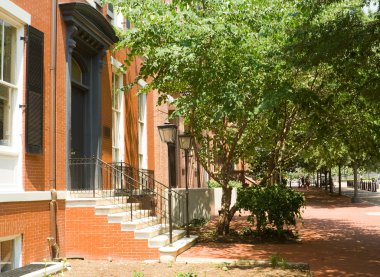 Brick Colonial Row Homes Street Sidewalk DC USA clipart