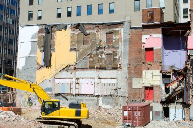 Building Demolition Underway Heavy Equipment DC clipart