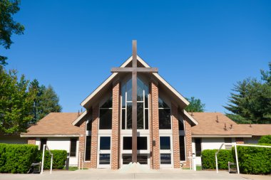 Front Modern Church Big Cross Blue Sky clipart