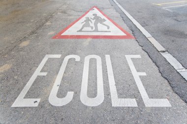 School Zone Warning on Street, Geneva Switzerland, French, Ecole clipart