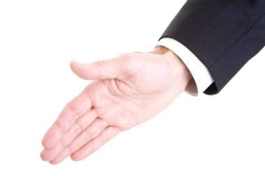 Man's Hand Extended for Handshake Isolated on White clipart