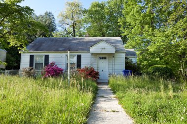 XXXL Front View Abandoned Foreclosed Cape Cod Home Long Grass clipart