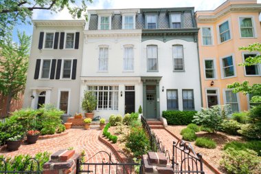 Tidy Second Empire Style Row Homes, Brick Path, Washington DC clipart