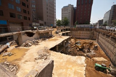 Office Building Being Demolished in Pit Wide Angle Washington, D clipart