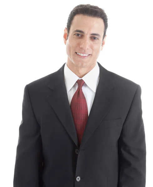 Aufrichtig lächelnder kaukasischer Geschäftsmann, Taille hoch, weißer Hintergrund — Stockfoto