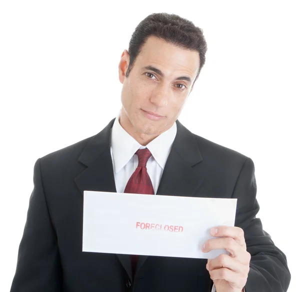 Sincere Caucasian Man Looking at Camera Holding Envelope, Isolat — Stock Photo, Image