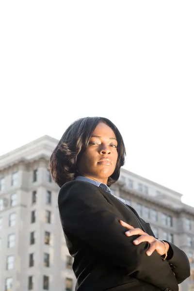 Tough African American Businesswoman Arms Crossed — Stock Photo, Image