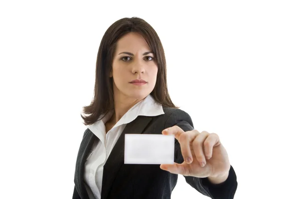 白い実業家スーツ、ビジネス カード、分離 — ストック写真