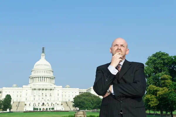 Stock image Thoughtful Caucasian Man Suit Standing US Capitol