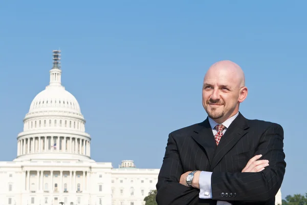Confident Caucasian Man Lobbyist Suit US Capitol — Stock Photo, Image