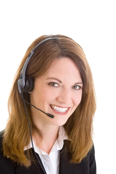 White Customer Service Representative Woman Headset — Stock Photo, Image