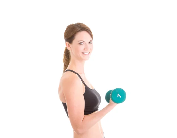 White Woman Working Out Hand Weight Dumbbell Curls — Stock Photo, Image