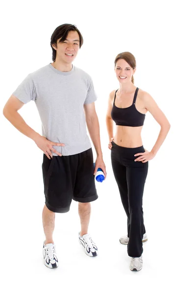 Asian Man White Woman Standing Work-Out Isolated — Stock Photo, Image