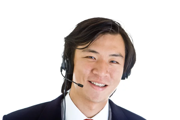 Headshot Посміхаючись Азіатський Чоловік обслуговування клієнтів Представник з — стокове фото
